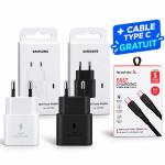 Adaptateur de Charge Samsung 25W USB Type-C Original Fast Charge + Câble Type-C Gratuit