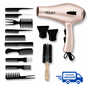Sèche-cheveux Prova PE-3900 1800W Rose Gold + Brosse et Set de Peignes Gratuit