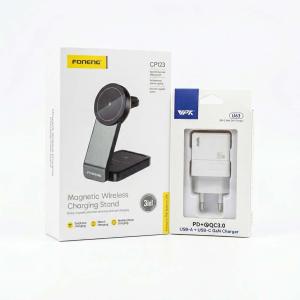 Pack Travel CP123 + Chargeur EU63 – Station de Charge Sans Fil 3‑en‑1 + Chargeur Mural USB